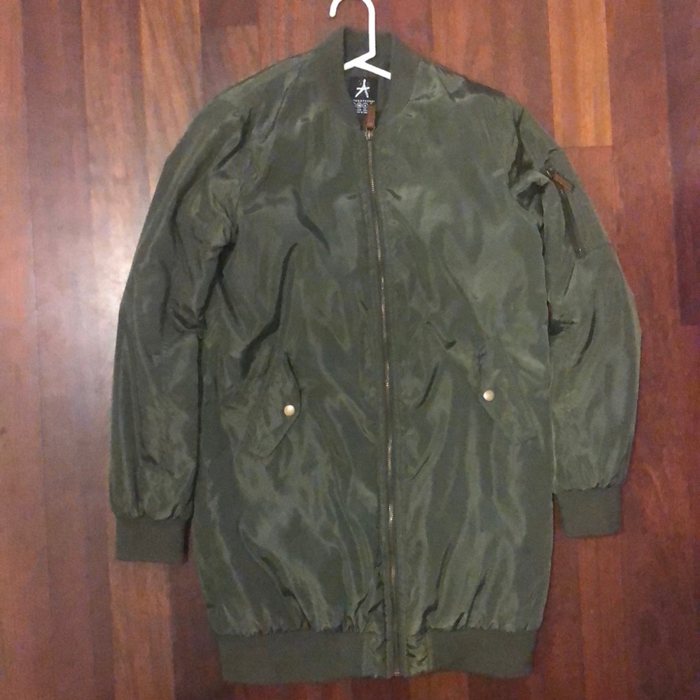 Army Green Elongated Bomber Jacket
